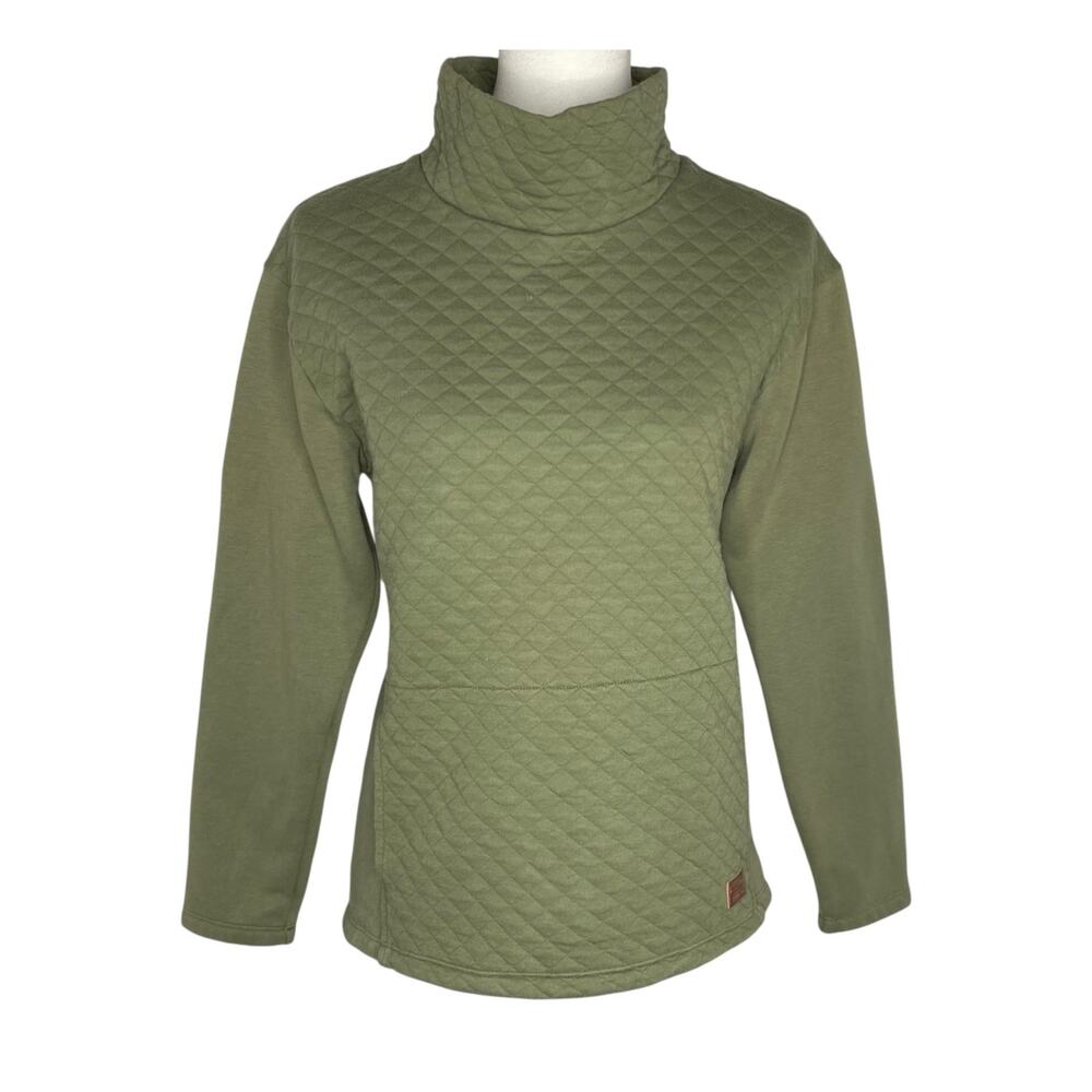 LL Bean Quilted Mock Neck Pullover Sweatshirt Green Size Small Petite Gorpcore